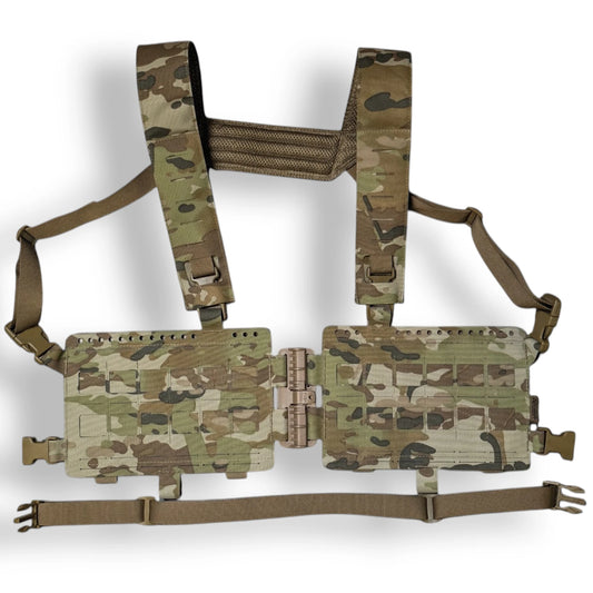 5.56 Split Rig - lightweight reconnaissance chest rig, front view, Patch Out