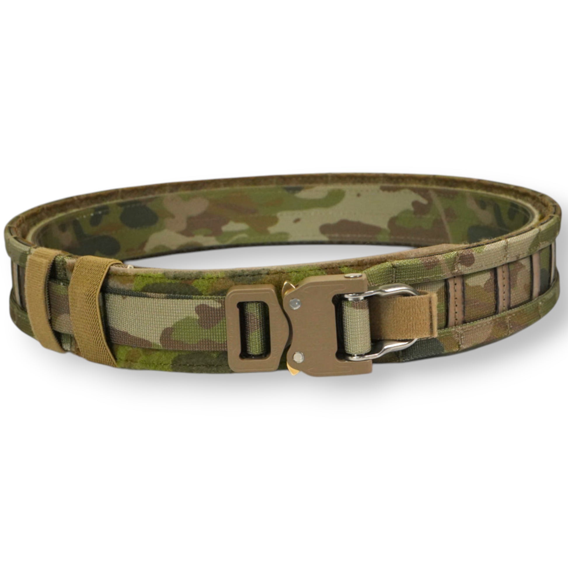 Camouflage belt with a buckle on a white background